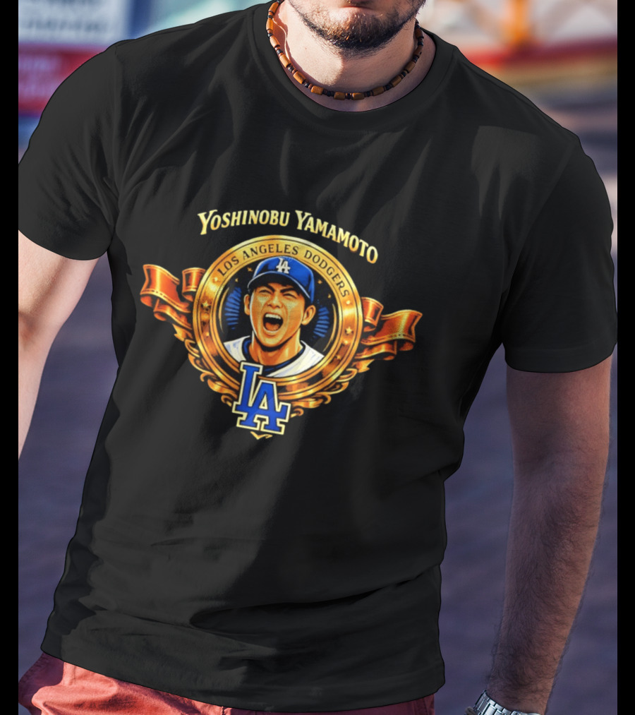Yoshinobu Yamamoto Los Angeles Dodgers LA Gold Crest T-Shirt