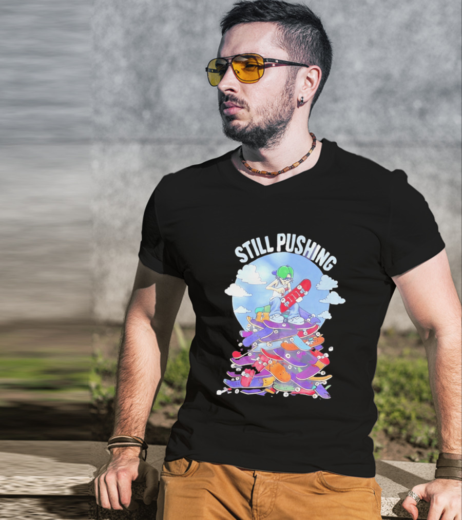 Still Pushing Skateboarder With 111 Skateboard Tower T-Shirt