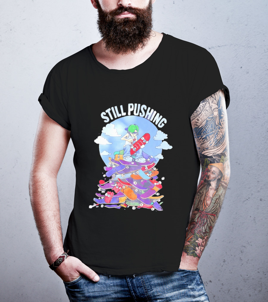 Still Pushing Skateboarder With 111 Skateboard Tower T-Shirt