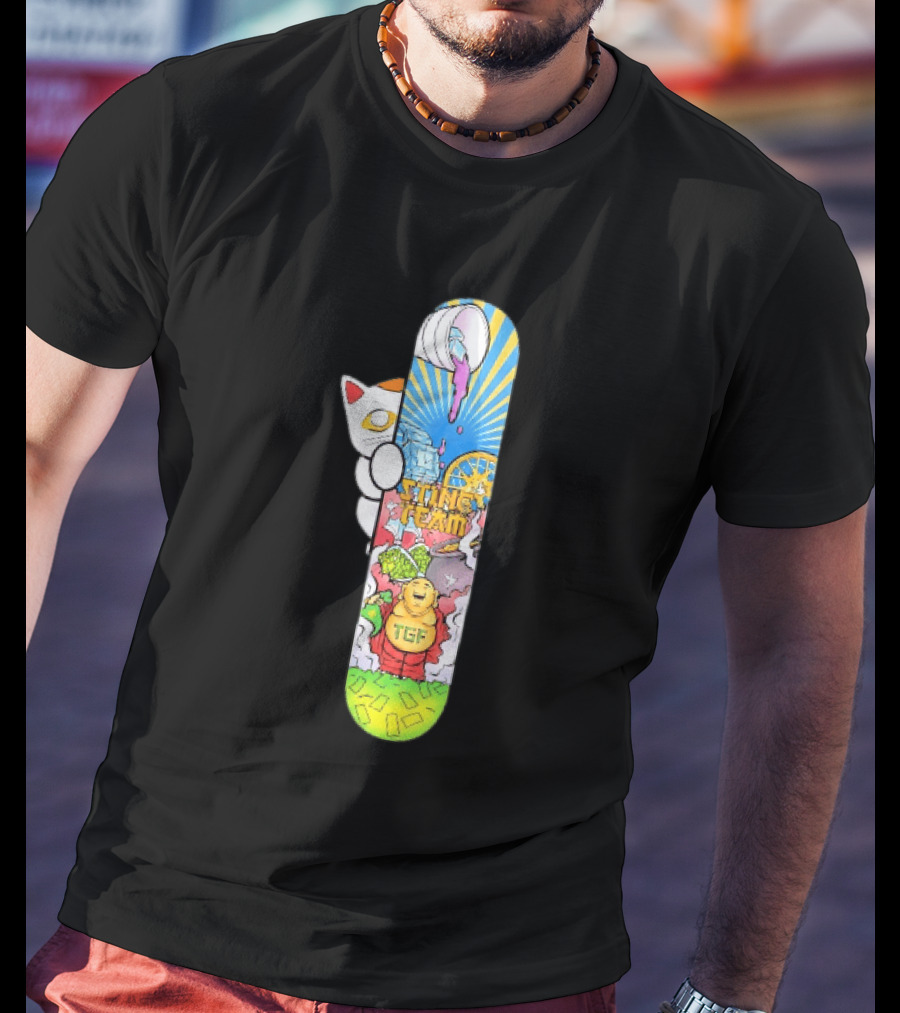 Stinc Team TGF Buddha Cat With Skateboard And Dripping Paint Aesthetic T-Shirt