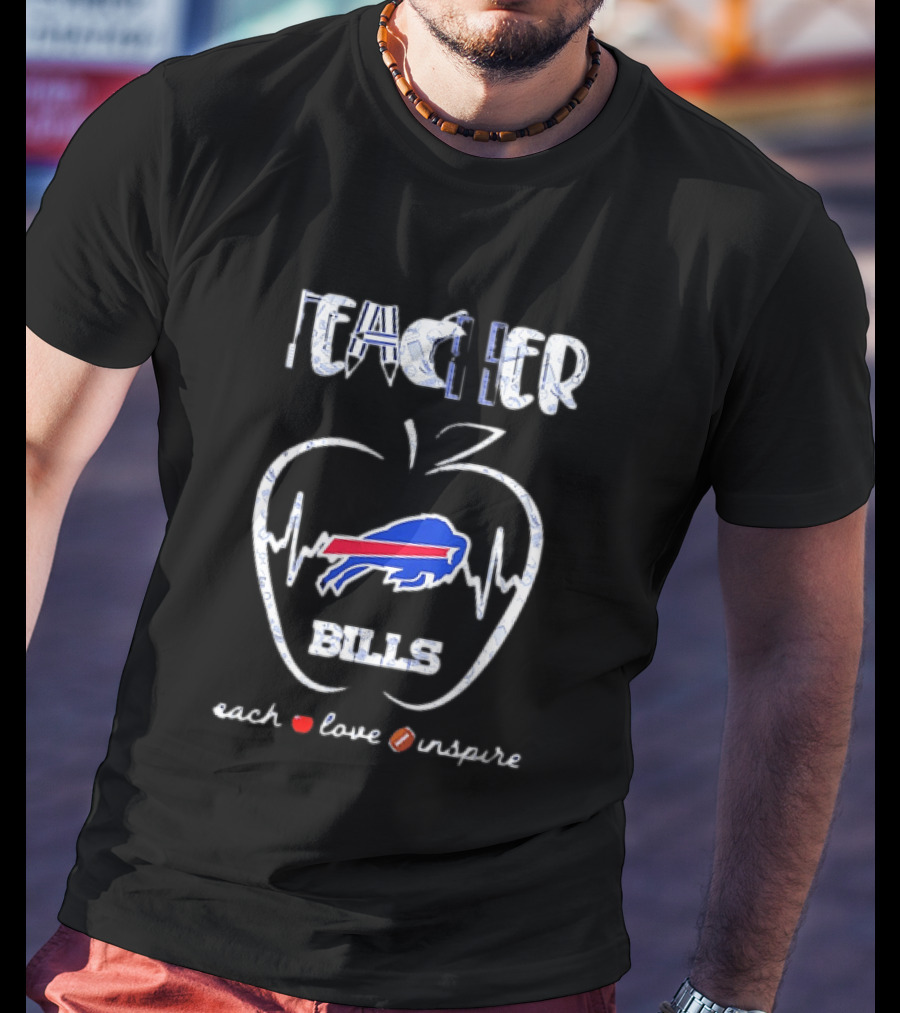 Teacher Buffalo Bills Teach Love Inspire Football Apple T-Shirt