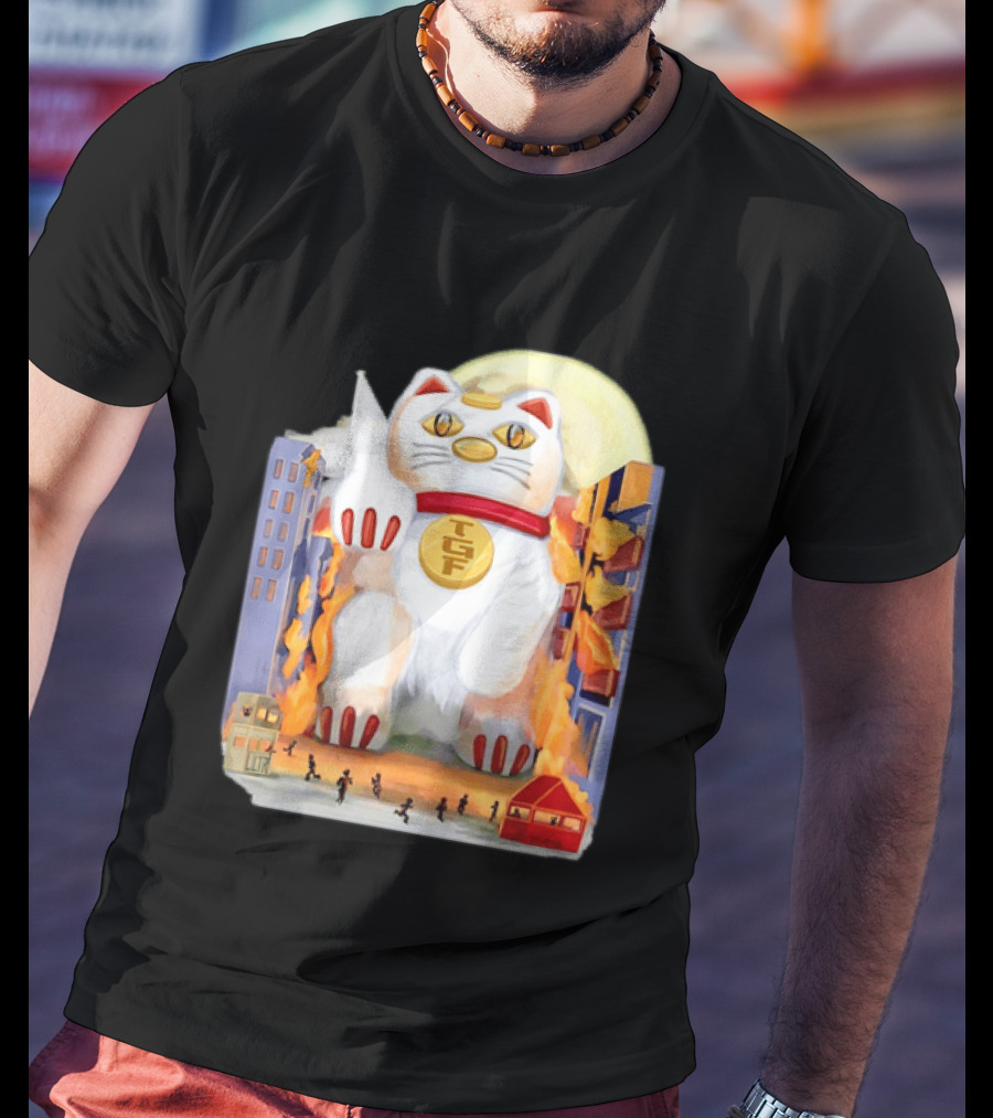 TGF Lucky Cat Maneki Neko Giant Cat City Destruction T-Shirt