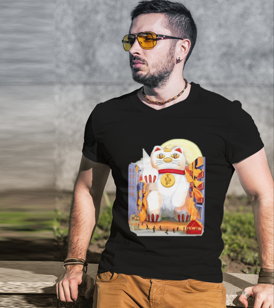 TGF Lucky Cat Maneki Neko Giant Cat City Destruction T-Shirt