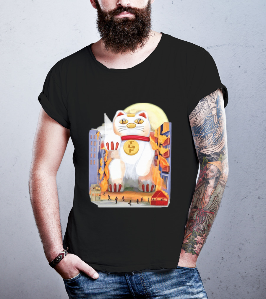 TGF Lucky Cat Maneki Neko Giant Cat City Destruction T-Shirt