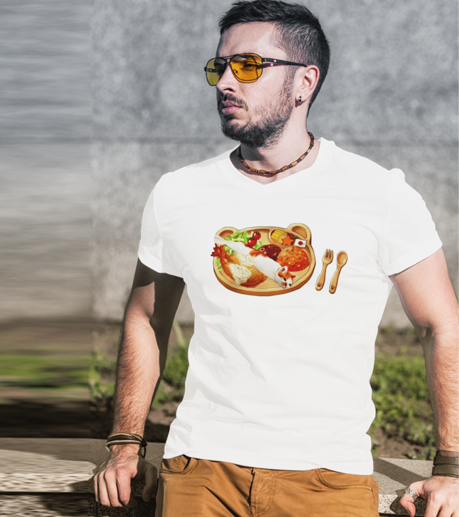 Cat Sushi On Bear Shaped Japanese Meal Plate With Shrimp And Rice T-Shirt