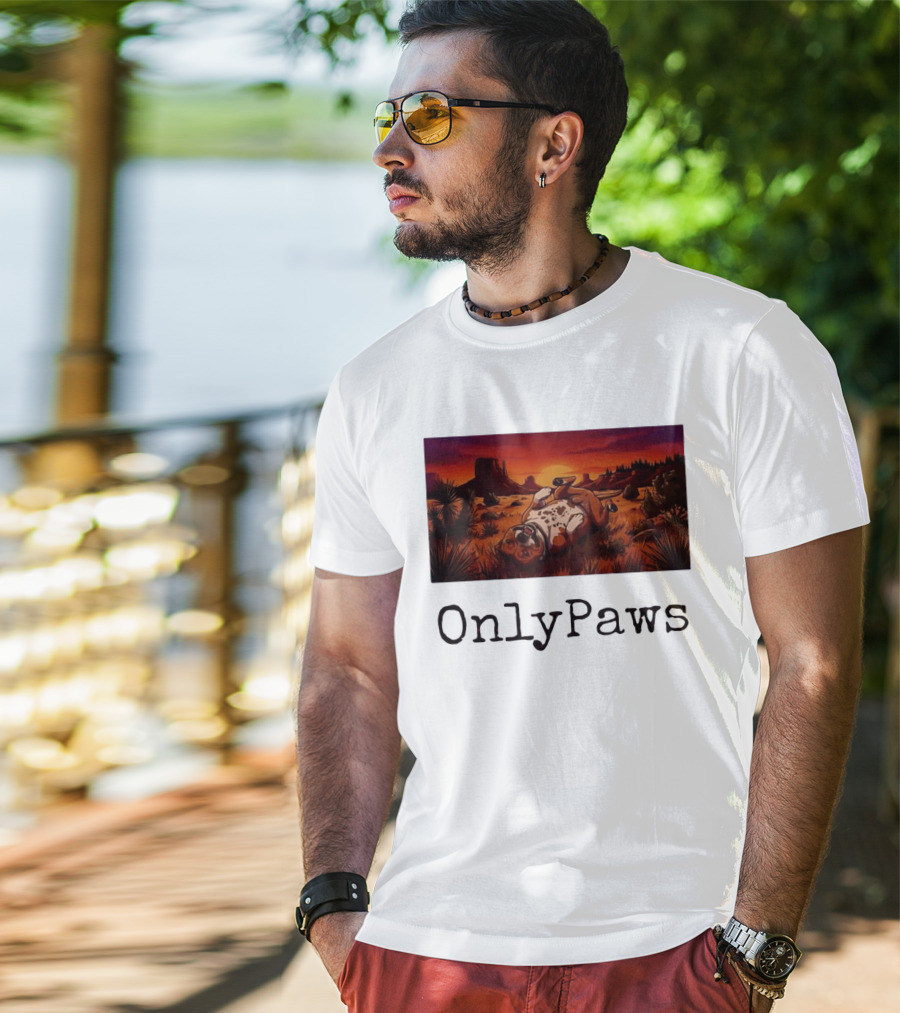 Desert Sunset Playful Pit Bull OnlyPaws Scenic Wonderland T-Shirt