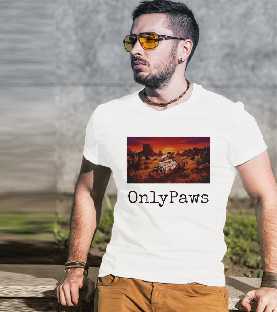 Desert Sunset Playful Pit Bull OnlyPaws Scenic Wonderland T-Shirt