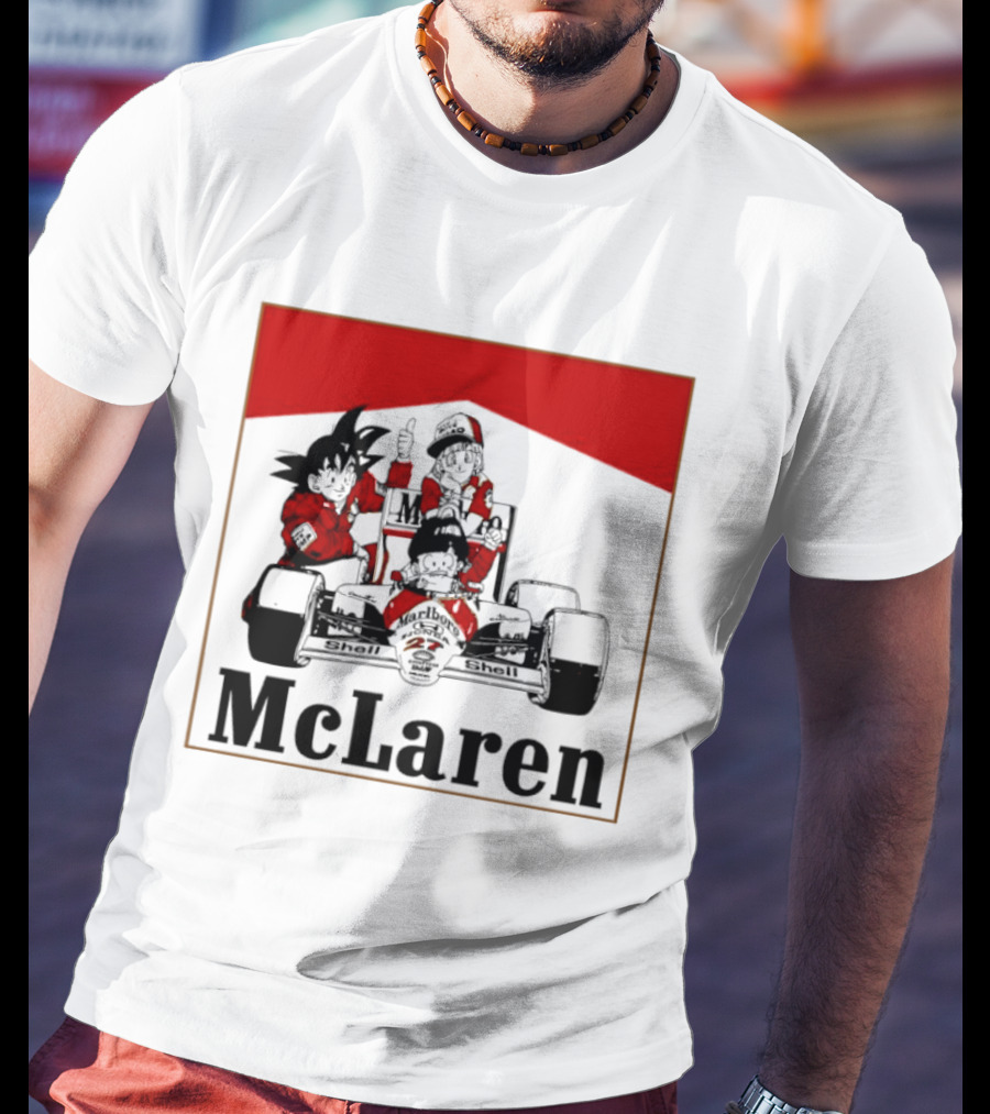 Goku Bulma Senbei McLaren Honda Marlboro Shell 27 Anime Racing Team Formula 1 T-Shirt