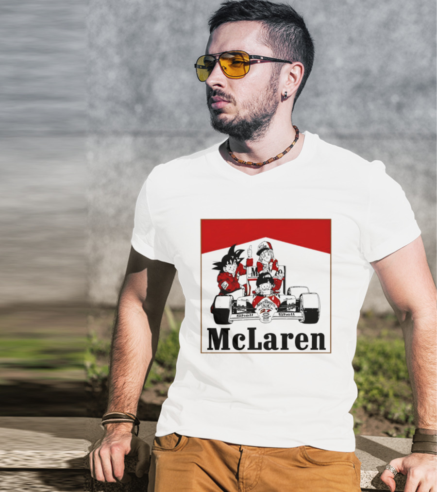 Goku Bulma Senbei McLaren Honda Marlboro Shell 27 Anime Racing Team Formula 1 T-Shirt
