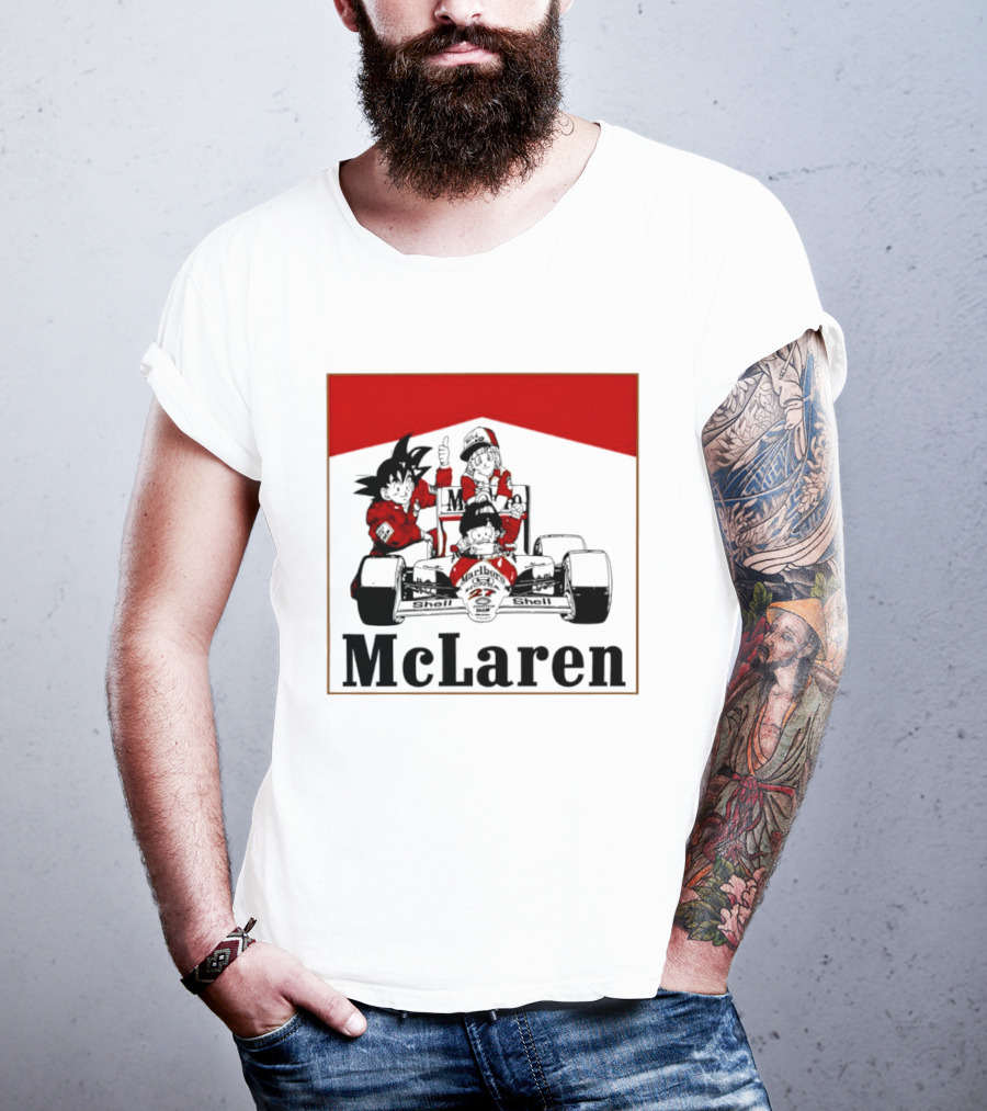 Goku Bulma Senbei McLaren Honda Marlboro Shell 27 Anime Racing Team Formula 1 T-Shirt