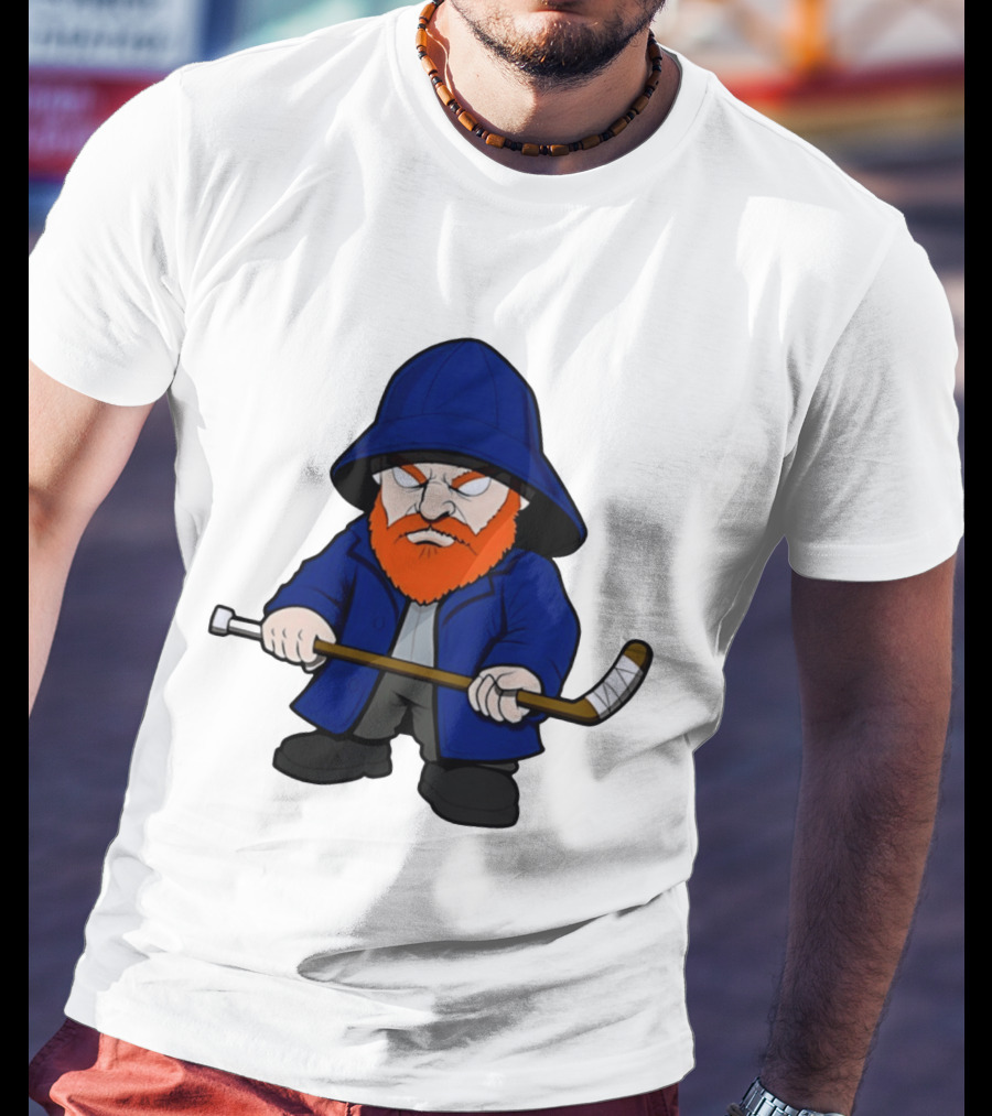 New Islanders Bearded Fisherman Cartoon Hockey Player T-Shirt