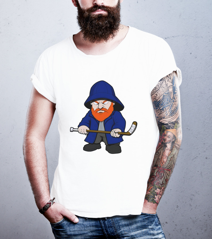 New Islanders Bearded Fisherman Cartoon Hockey Player T-Shirt