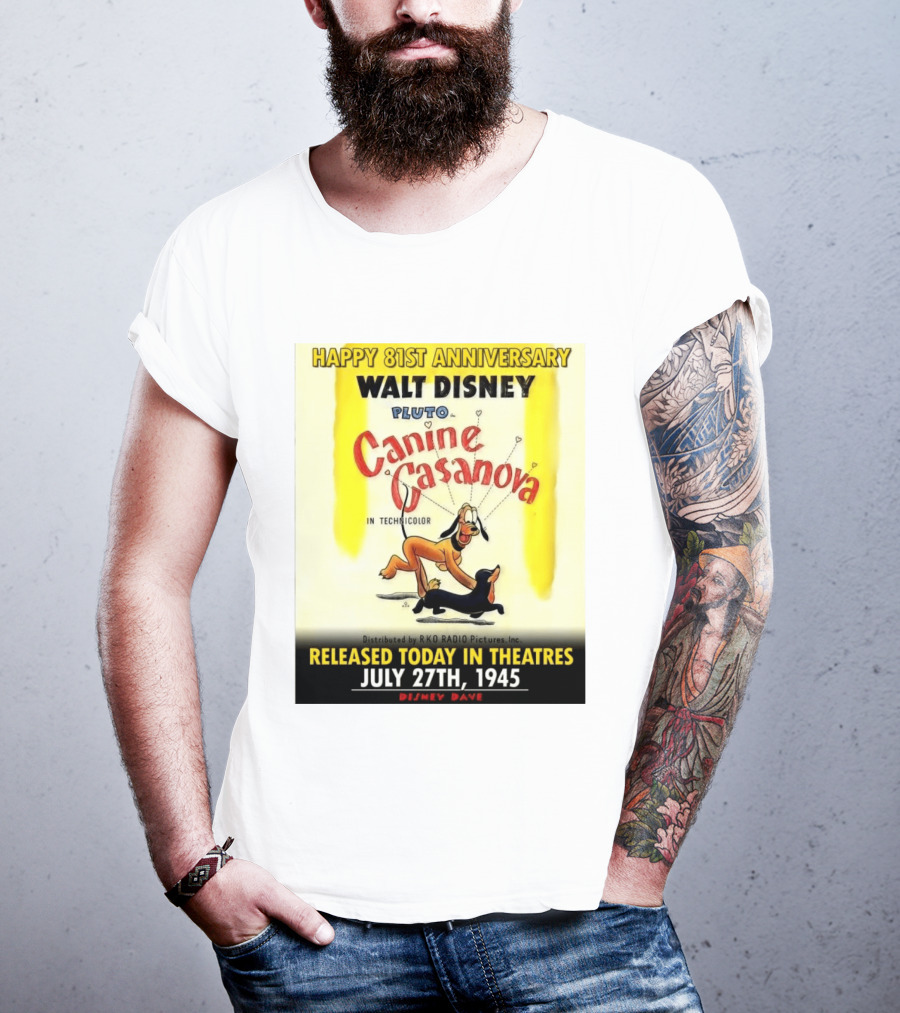 Walt Disney Pluto Canine Casanova 81st Anniversary Released July 27th 1945 T-Shirt