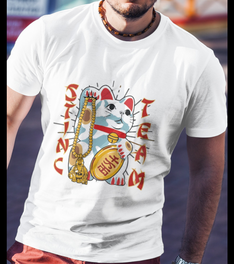 Stinc Team TGF Maneki Neko Lucky Cat With Buddha Figurine T-Shirt