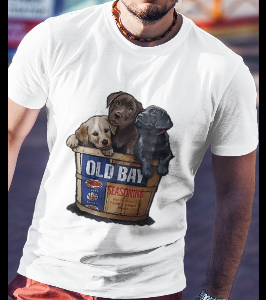 Old Bay Seasoning Labrador Puppies In Bushel Basket For Seafood Poultry Salads Meats T-Shirt