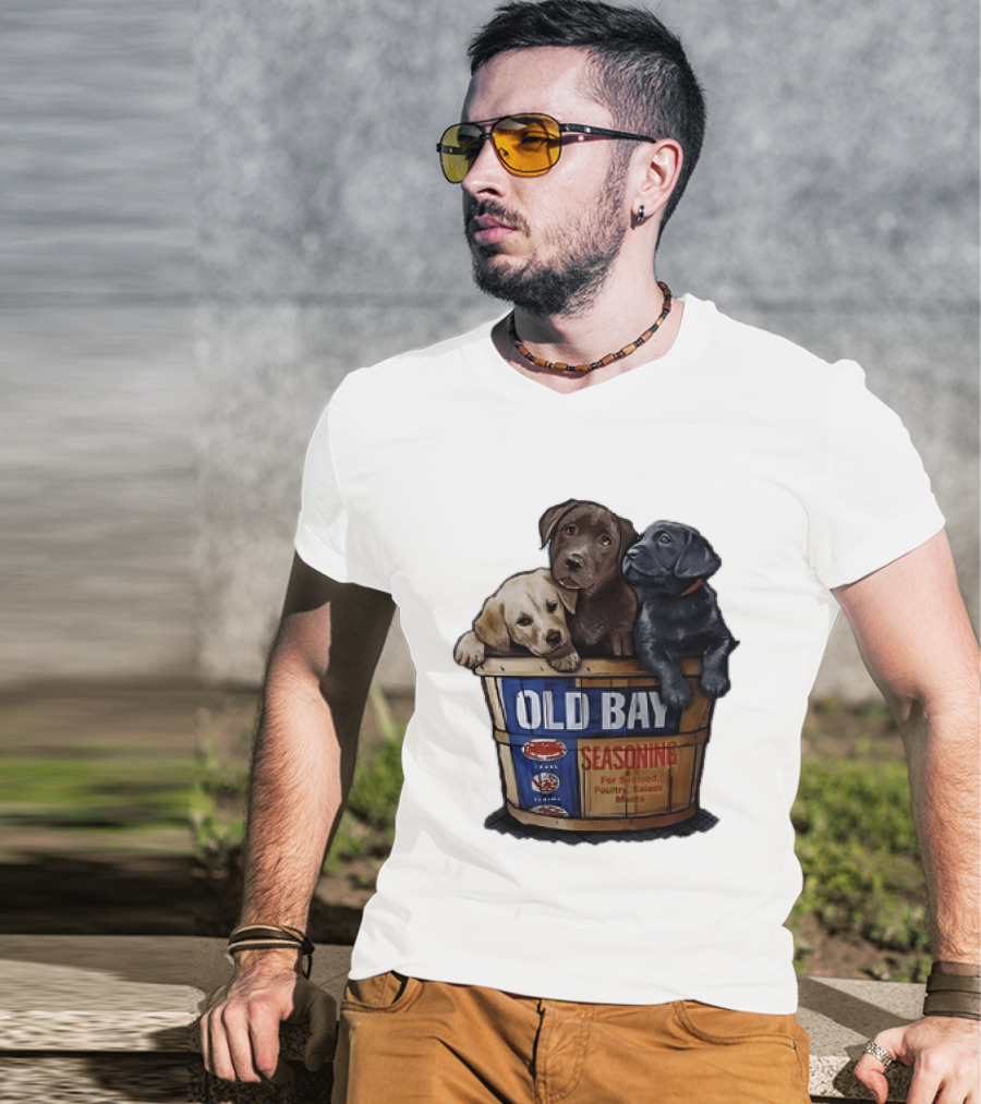 Old Bay Seasoning Labrador Puppies In Bushel Basket For Seafood Poultry Salads Meats T-Shirt