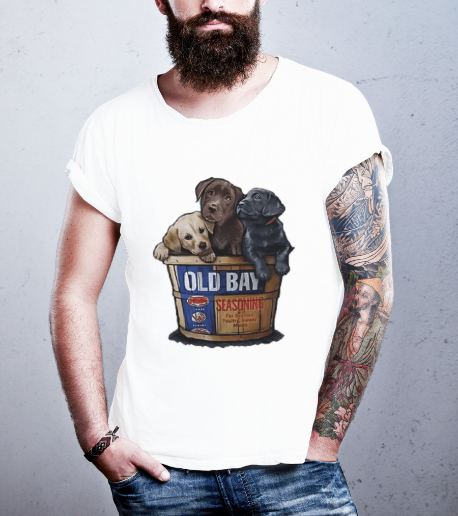 Old Bay Seasoning Labrador Puppies In Bushel Basket For Seafood Poultry Salads Meats T-Shirt