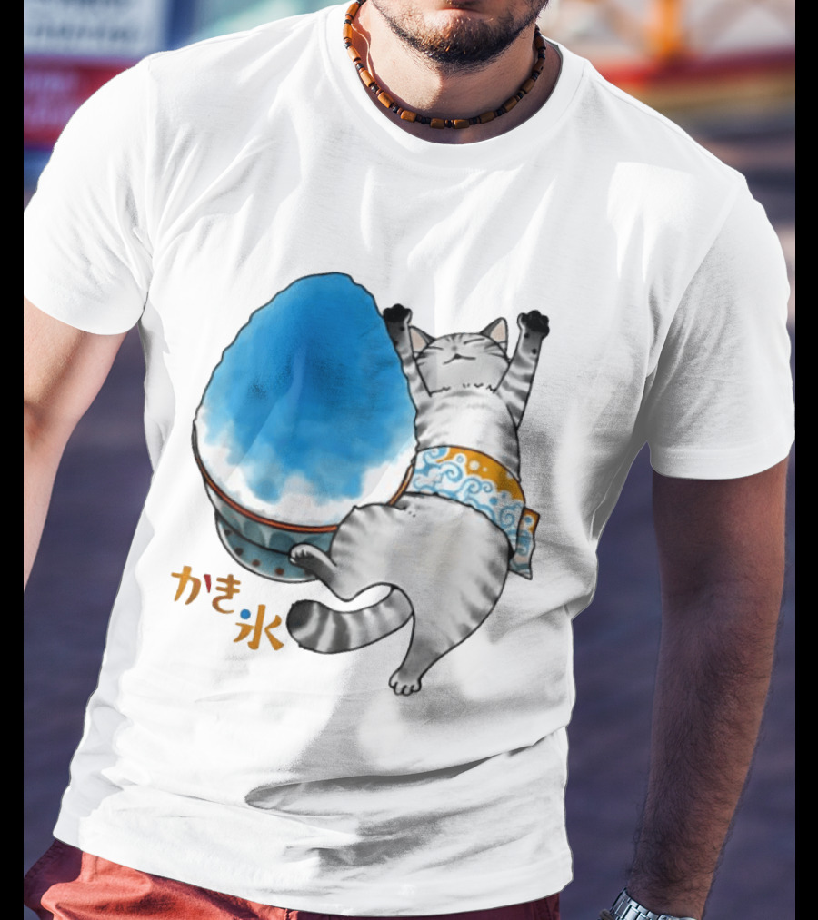 Tabby Cat Kakigori Shaved Ice Japanese Food Summer Relaxing Kaki Gori T-Shirt