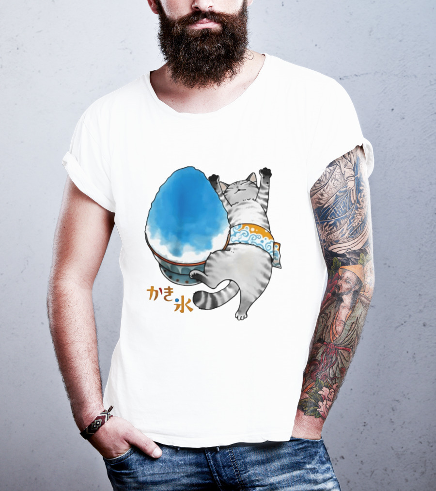 Tabby Cat Kakigori Shaved Ice Japanese Food Summer Relaxing Kaki Gori T-Shirt