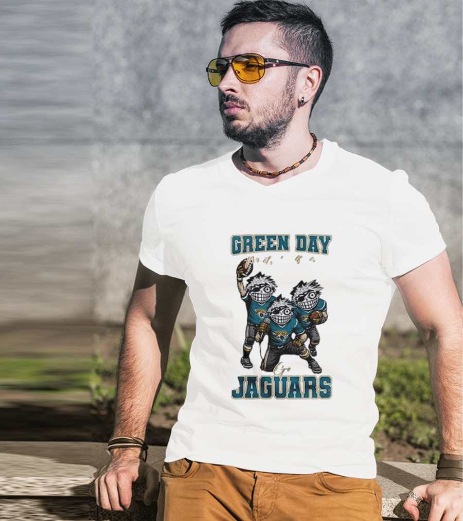 Green Day Jacksonville Jaguars Crossover With Football Characters T-Shirt