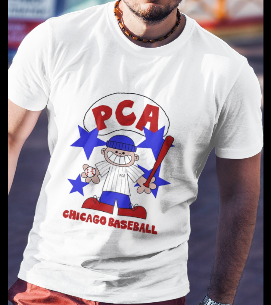 PCA Chicago Baseball Cartoon Youth Kids Sports Humor Red Blue Stars T-Shirt