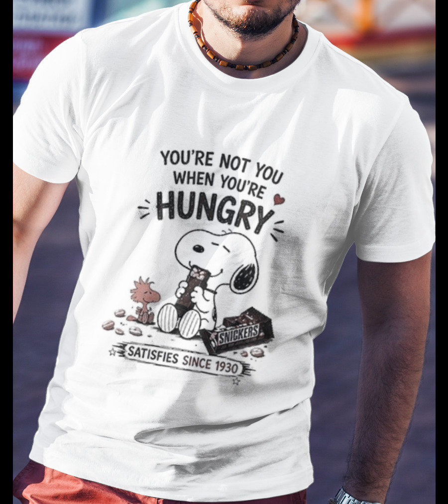 Peanuts Snoopy And Woodstock You're Not You When You're Hungry Snickers T-Shirt