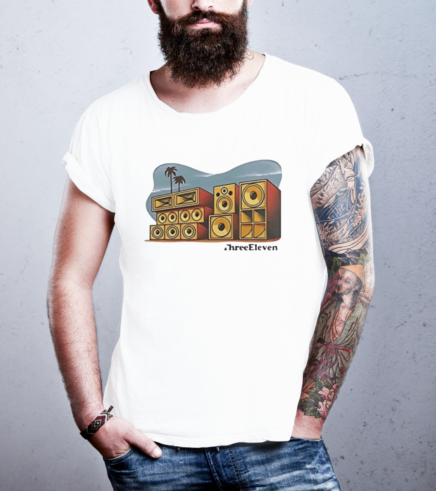 ThreeEleven Sound System Speaker Stack Reggae With Palm Trees T-Shirt