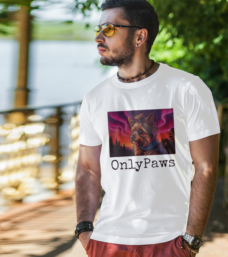Yorkshire Terrier OnlyPaws Aurora Borealis Forest Scene T-Shirt