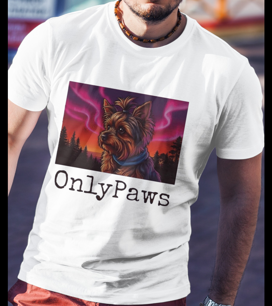 Yorkshire Terrier OnlyPaws Aurora Borealis Forest Scene T-Shirt