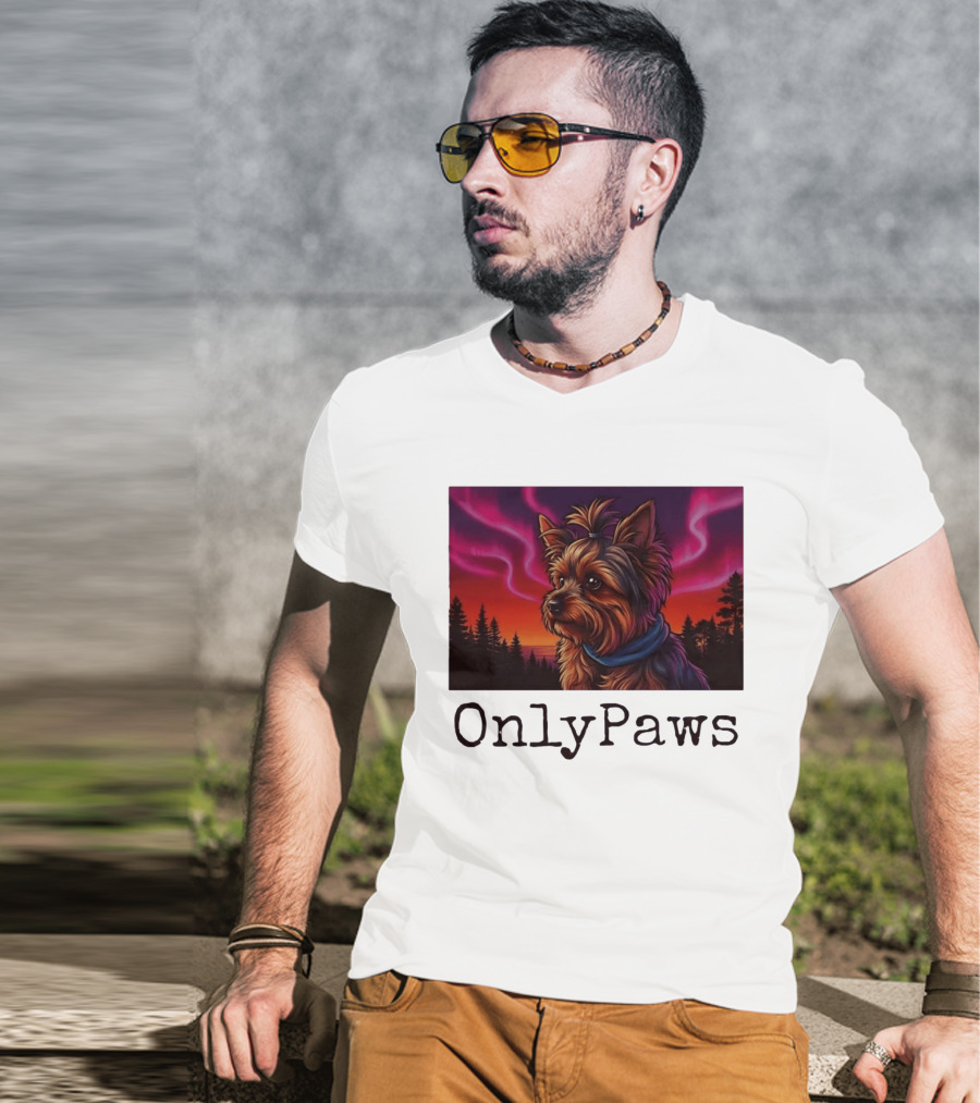 Yorkshire Terrier OnlyPaws Aurora Borealis Forest Scene T-Shirt