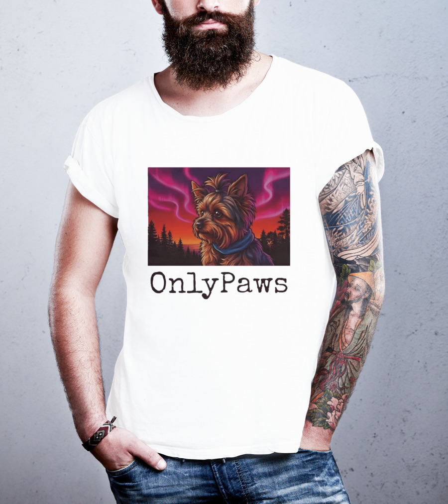 Yorkshire Terrier OnlyPaws Aurora Borealis Forest Scene T-Shirt