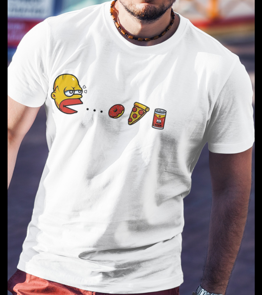 Simps Dad Pac Man Eating Donut Pizza And Beer T-Shirt
