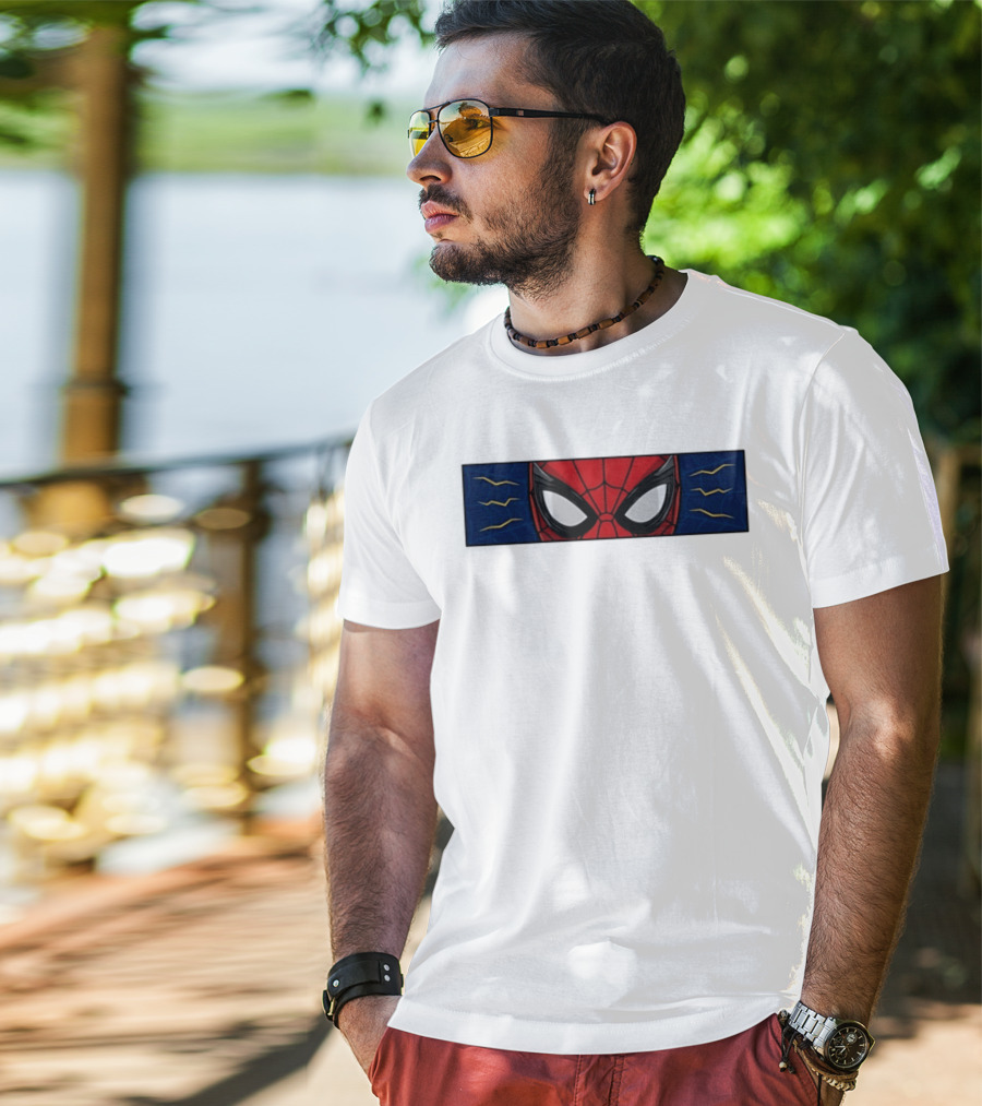 Spider Man With Great Power Comes Great Responsibility Marvel Superhero Mask Webbing T-Shirt