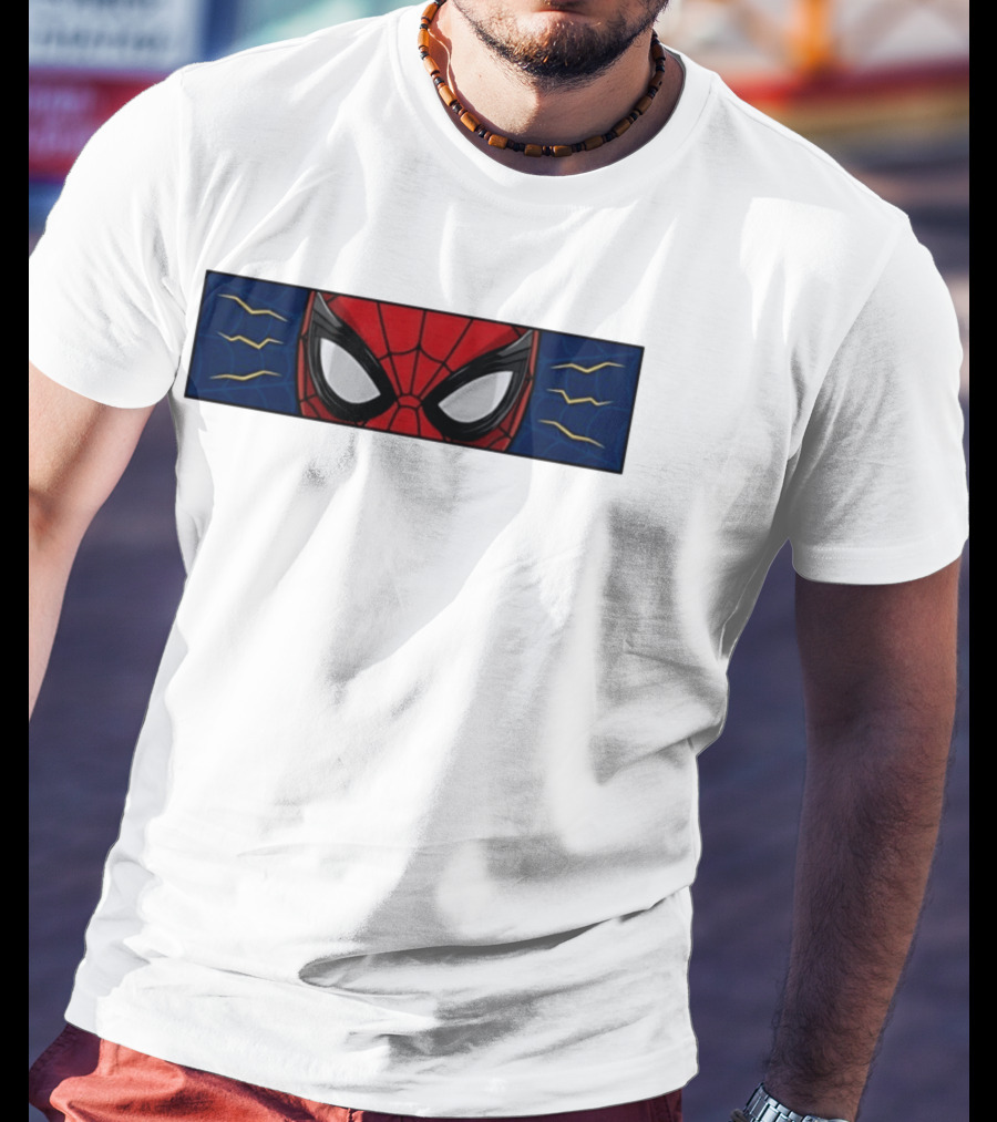 Spider Man With Great Power Comes Great Responsibility Marvel Superhero Mask Webbing T-Shirt