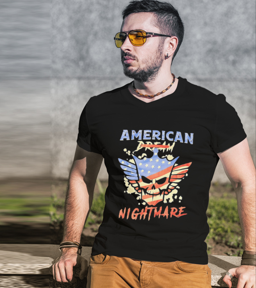 American Dream Nightmare Skull Patriotic Stars And Stripes T-Shirt