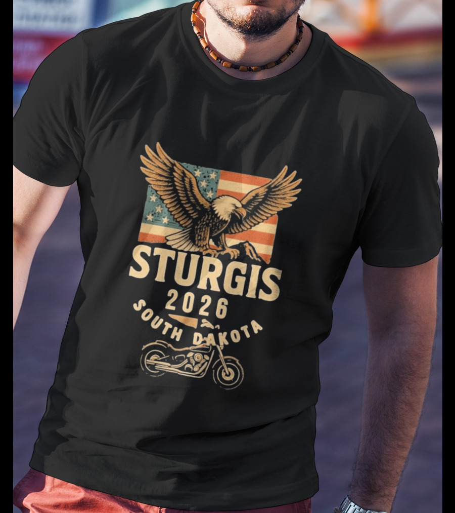 Sturgis 2026 American Flag Eagle South Dakota Motorcycle Bike Week T-Shirt
