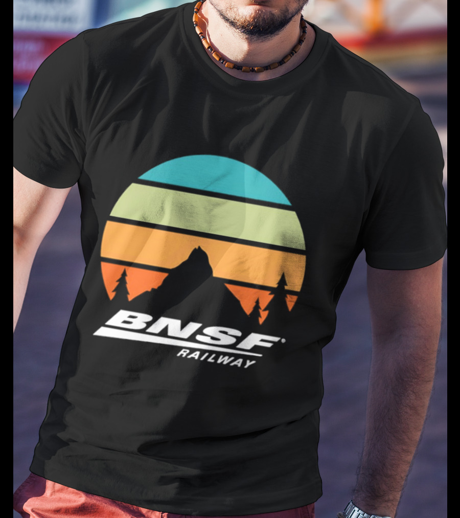 BNSF Railway Mountain Landscape Retro Sunset T-Shirt