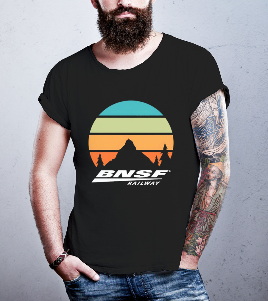 BNSF Railway Mountain Landscape Retro Sunset T-Shirt