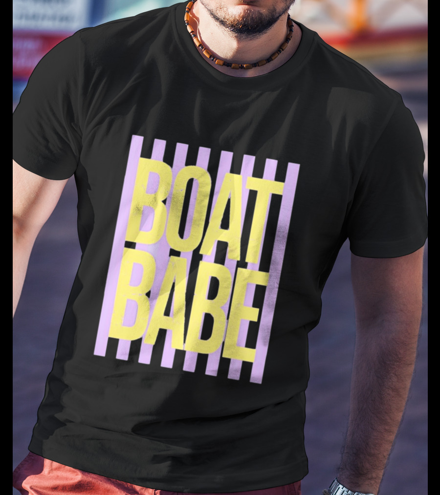 Boat Babe Distressed Striped Nautical Violet Yellow Letters T-Shirt