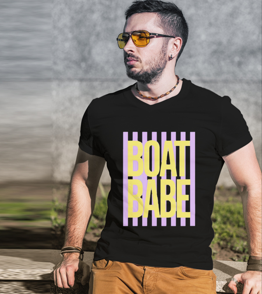 Boat Babe Distressed Striped Nautical Violet Yellow Letters T-Shirt