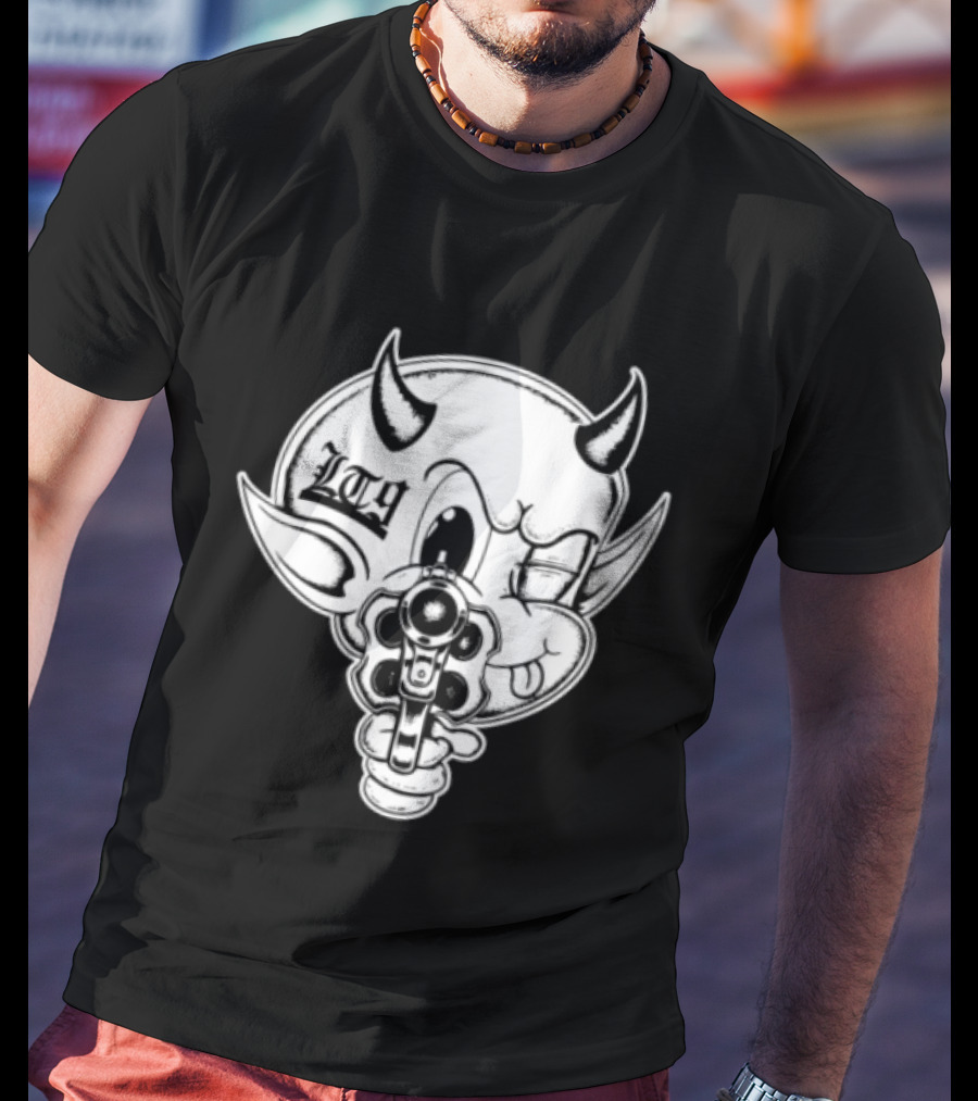 Loadthanine Store Devil Gun Horns Mask T-Shirt
