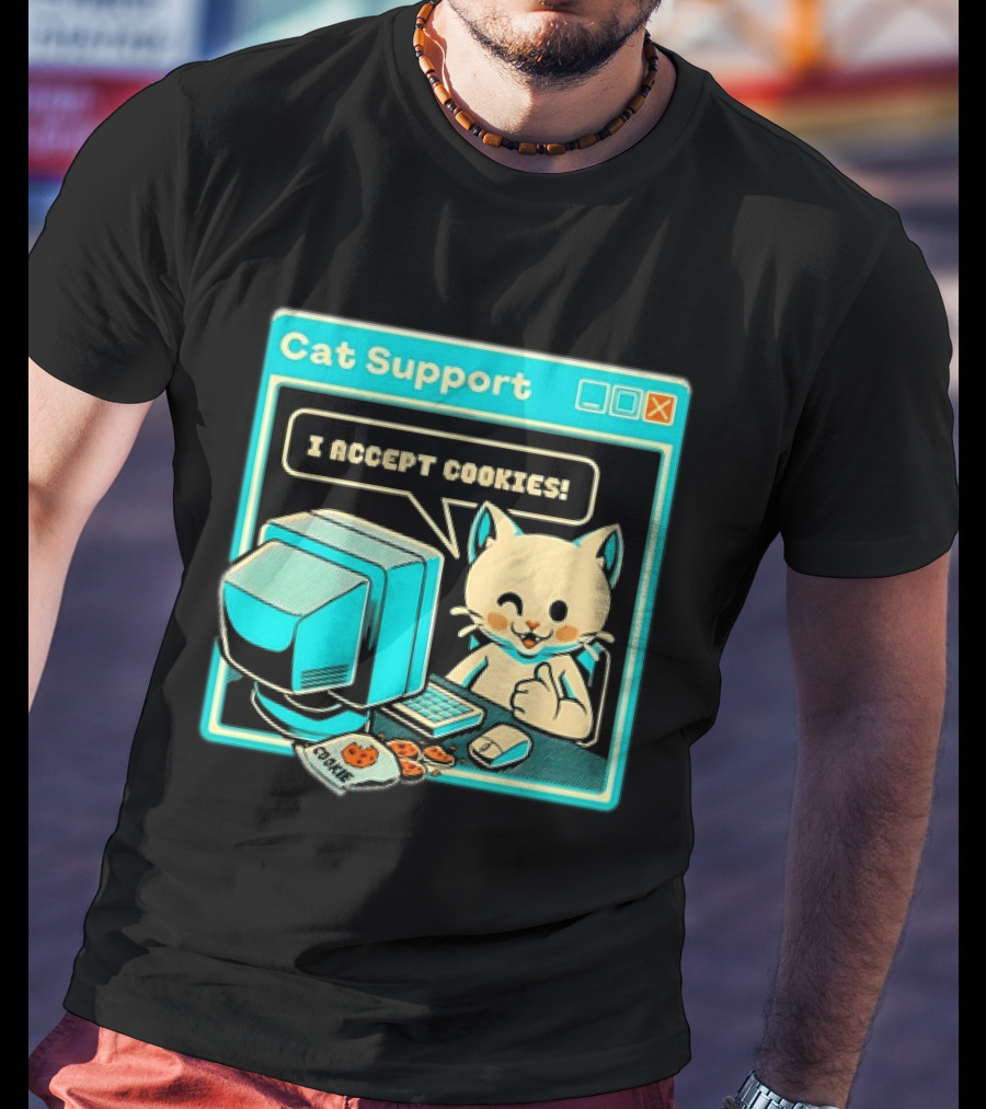 Cat Support I Accept Cookies Computer Cartoon Comic T-Shirt