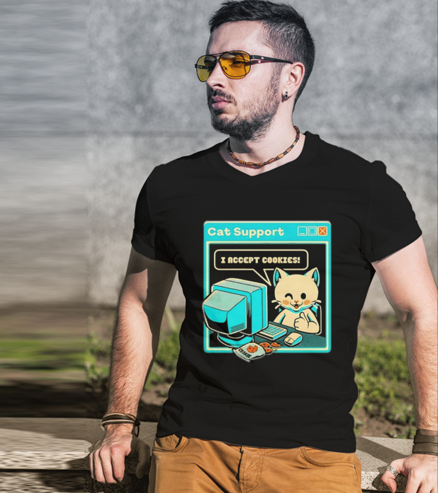 Cat Support I Accept Cookies Computer Cartoon Comic T-Shirt