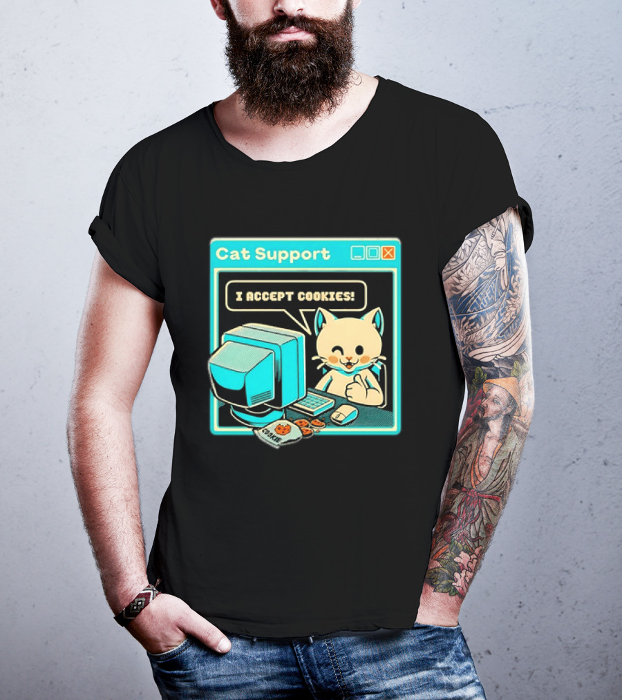 Cat Support I Accept Cookies Computer Cartoon Comic T-Shirt