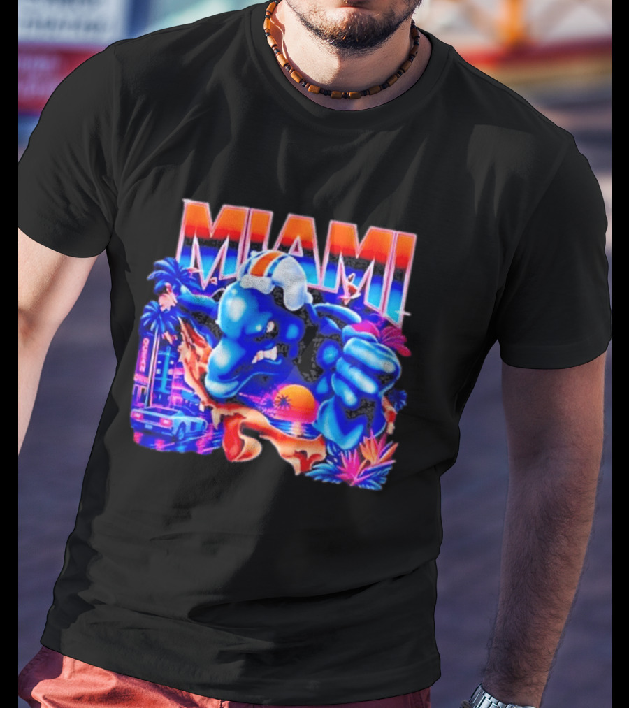 Miami Dolphins Rare Nutmeg Vintage Neon Miami Vice T-Shirt