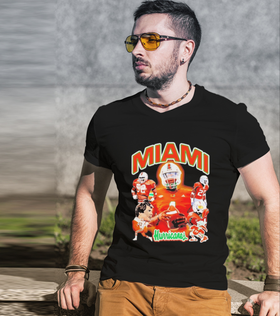 Miami Hurricanes Football Players Collage With Iconic Team Spirit T-Shirt