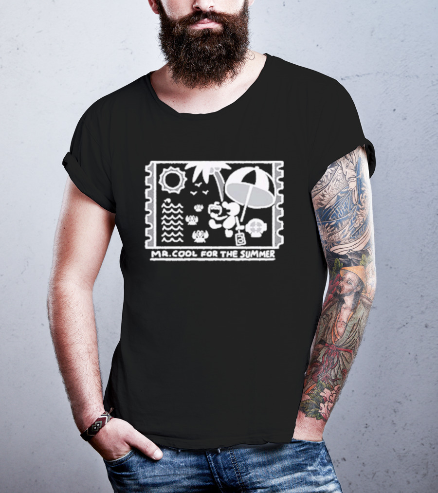 Mr. Cool For The Summer Beach Vibes Stamp Palm Tree Umbrella Sun T-Shirt