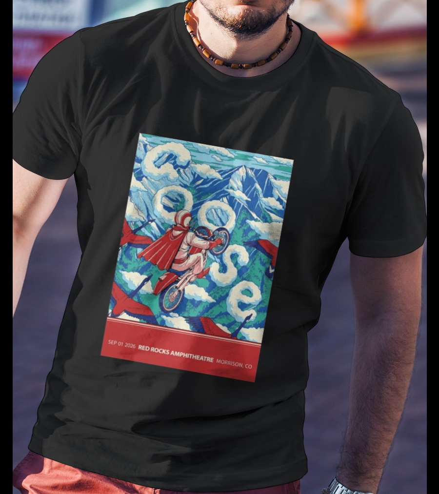 Sep 01 2026 Goose Red Rocks Amphitheatre Morrison CO Tour Motorcycle And Birds T-Shirt