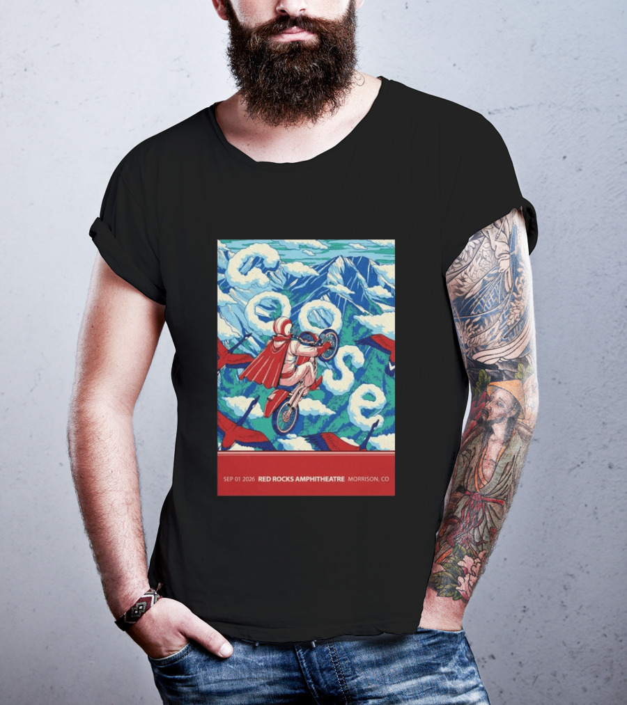 Sep 01 2026 Goose Red Rocks Amphitheatre Morrison CO Tour Motorcycle And Birds T-Shirt