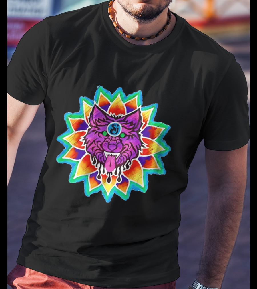 Sj Wolf Mandala Psychedelic Tribal Vivid T-Shirt